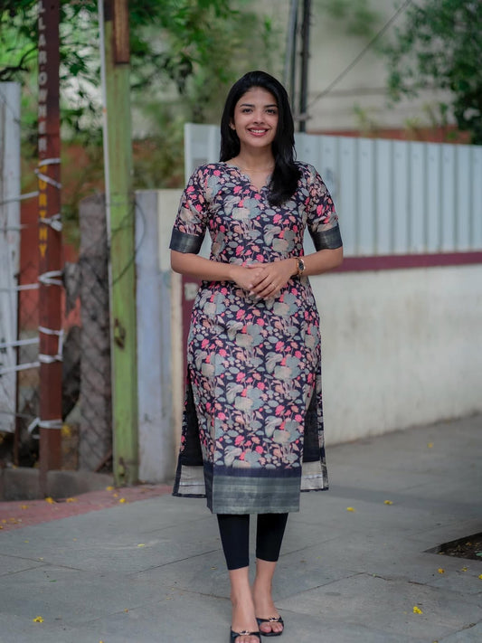 TUSSAR SILK KURTI WITH BORDER