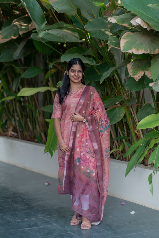 LINEN COTTON KURTI WITH DUPATTA
