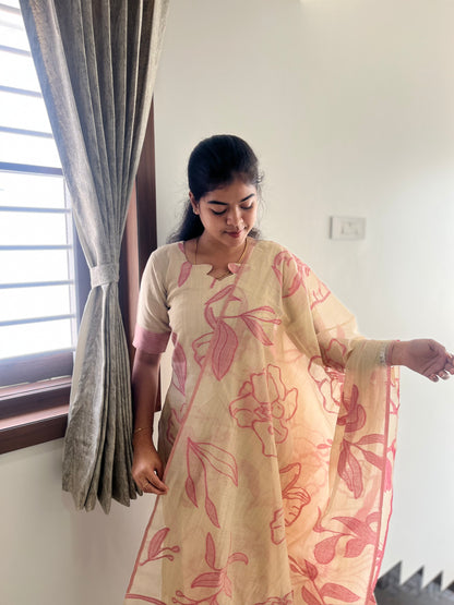 COTTON JAMDHANI KURTI WITH DUPATTA - PREORDER