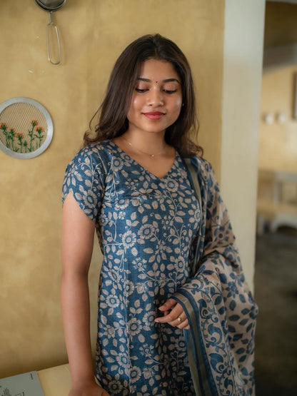 TUSSAR SILK KURTI WITH DUPATTA