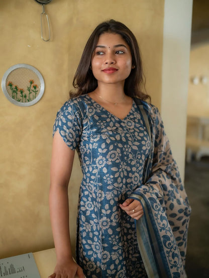 TUSSAR SILK KURTI WITH DUPATTA