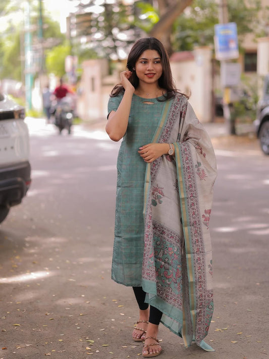 TUSSAR KURTI WITH DUPATTA