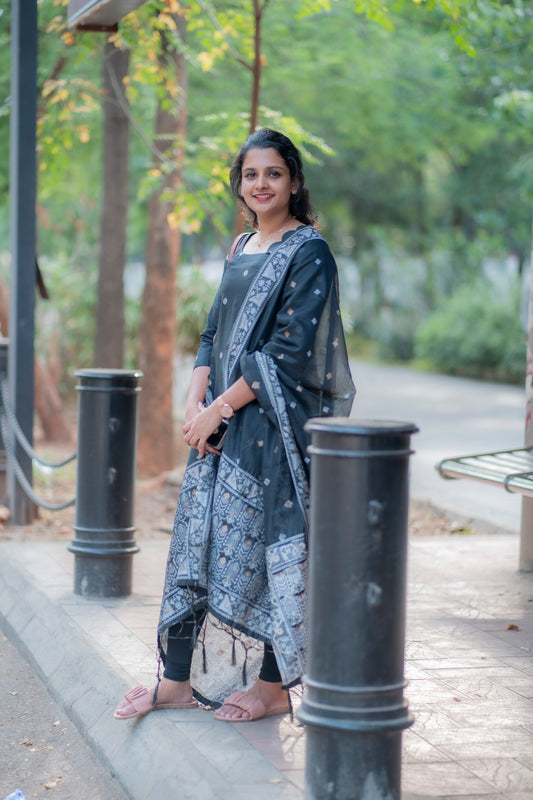 CHANDERI KURTI WITH DUPATTA