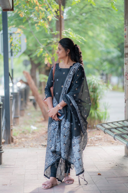 CHANDERI KURTI WITH DUPATTA
