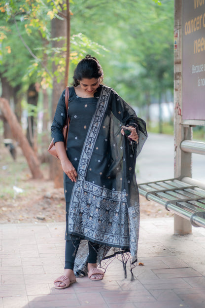 CHANDERI KURTI WITH DUPATTA