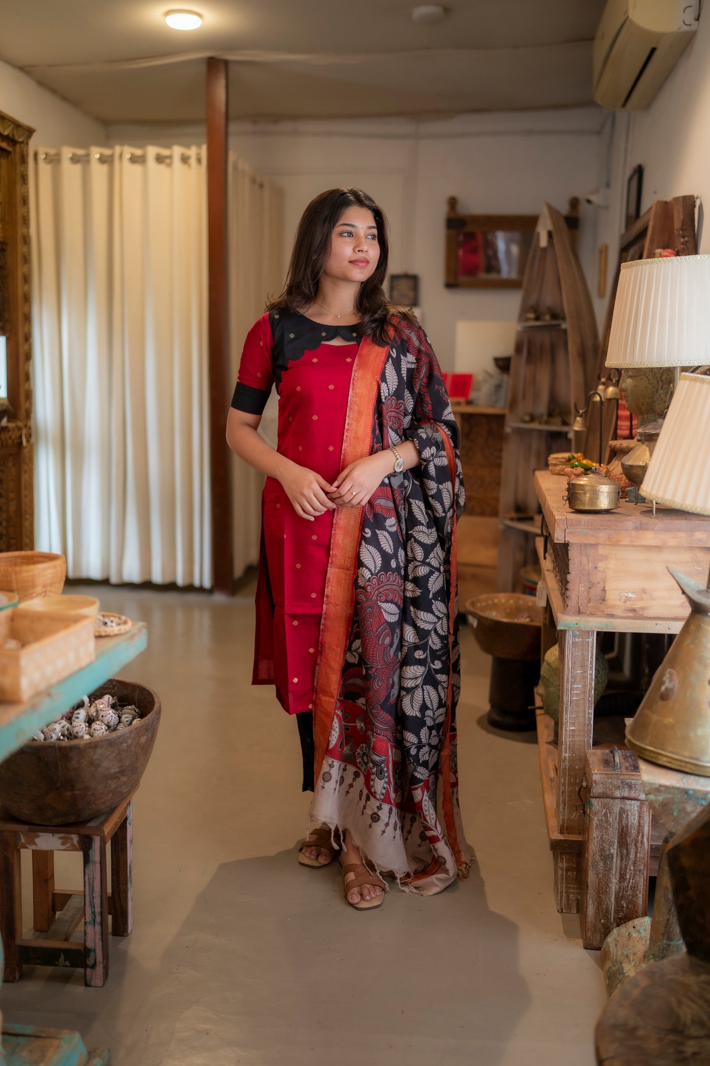 RAWSILK KURTI WITH KALAMKARI DUPATTA