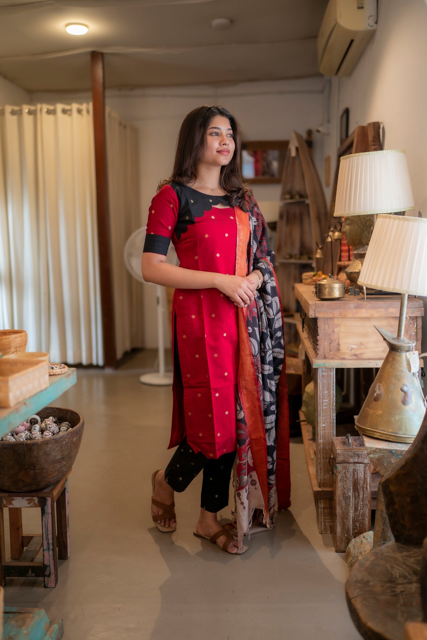 RAWSILK KURTI WITH KALAMKARI DUPATTA