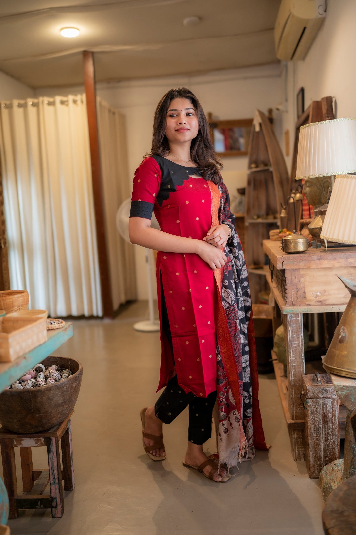 RAWSILK KURTI WITH KALAMKARI DUPATTA