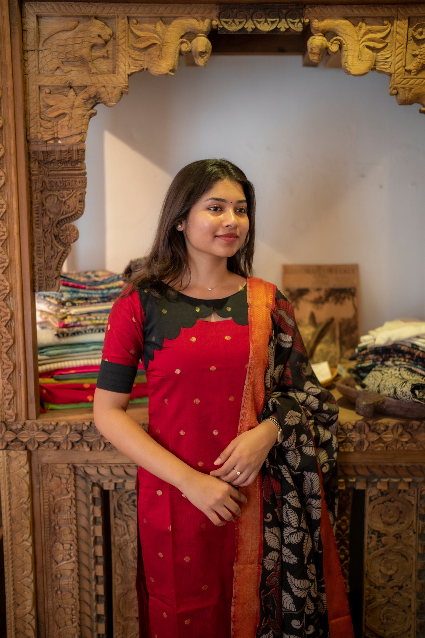 RAWSILK KURTI WITH KALAMKARI DUPATTA