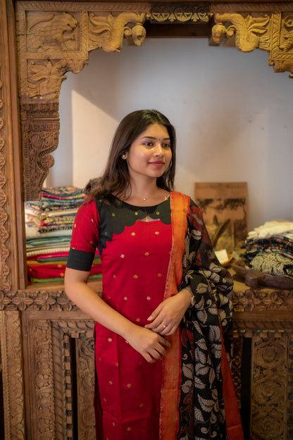 RAWSILK KURTI WITH KALAMKARI DUPATTA