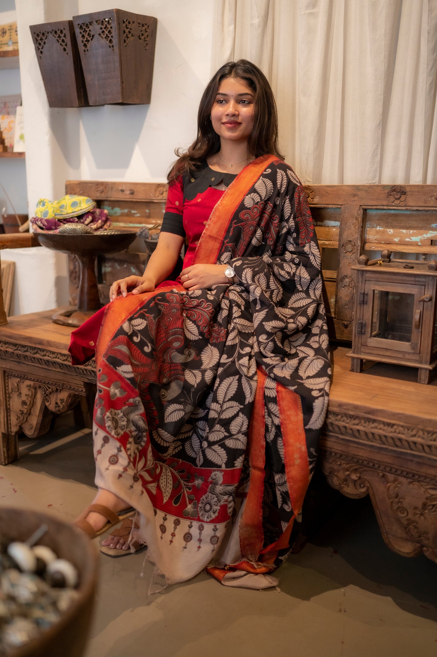 RAWSILK KURTI WITH KALAMKARI DUPATTA