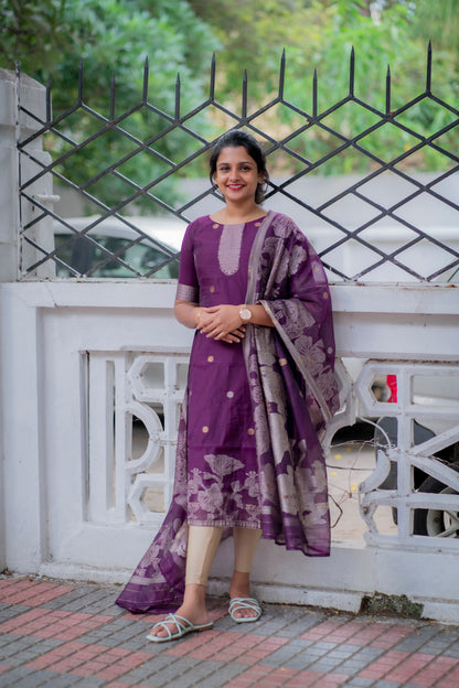 COTTON JAMDHANI KURTI WITH DUPATTA