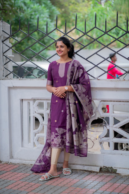 COTTON JAMDHANI KURTI WITH DUPATTA