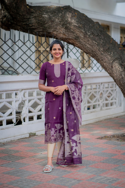 COTTON JAMDHANI KURTI WITH DUPATTA