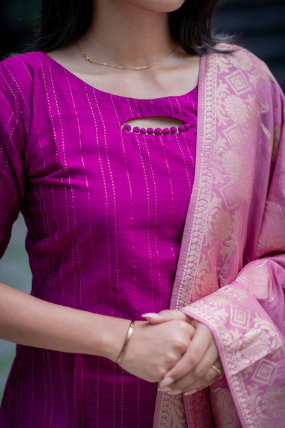 RAWSILK KURTI WITH  JACQUARD DUPATTA