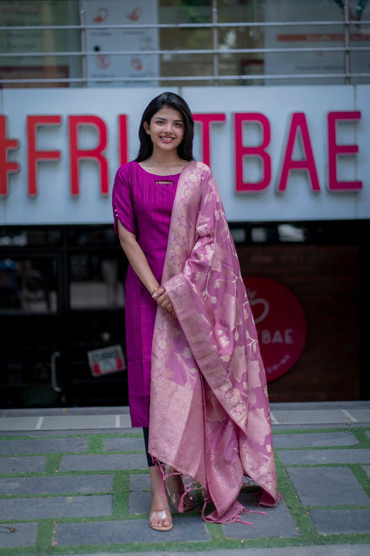RAWSILK KURTI WITH  JAQUARD DUPATTA