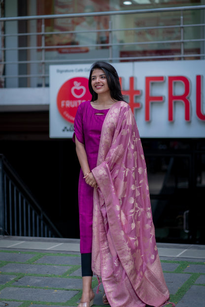 RAWSILK KURTI WITH  JACQUARD DUPATTA