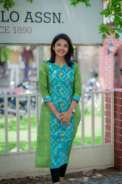 TUSSARSILK KURTI WITH JACQUARD PATCH