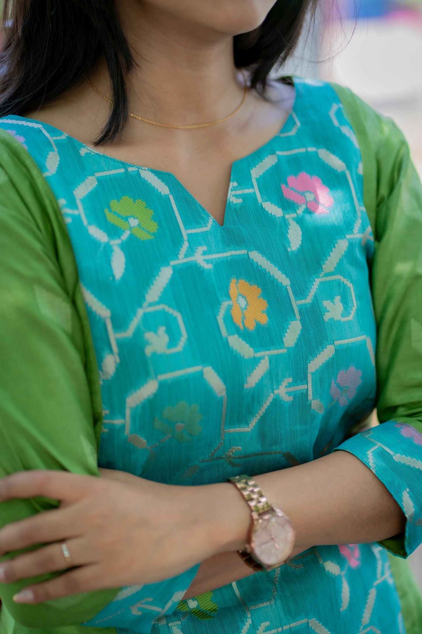 TUSSARSILK KURTI WITH JACQUARD PATCH