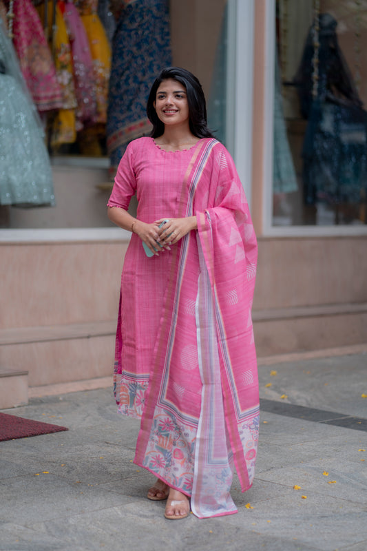 JUTE COTTON KURTI WITH DUPATTA