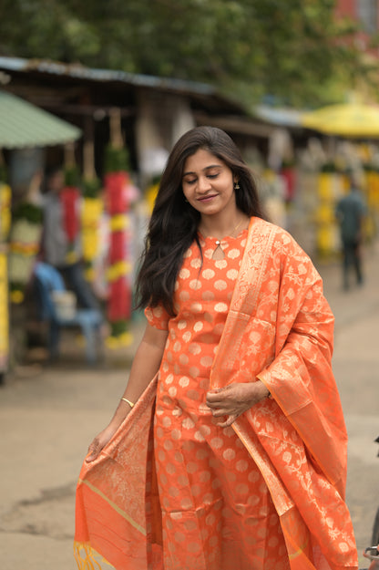 ORANGE JACQUARD SALWAR SUIT