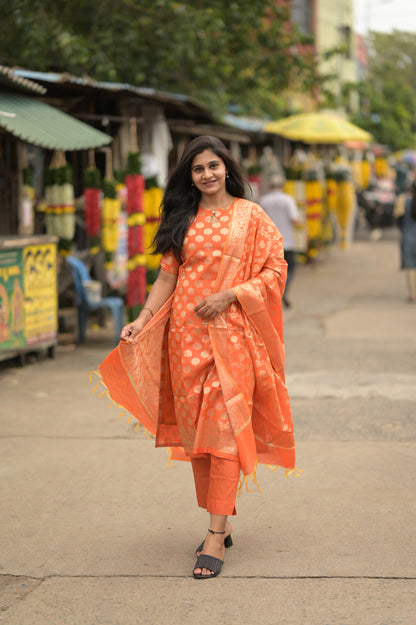 ORANGE JACQUARD SALWAR SUIT