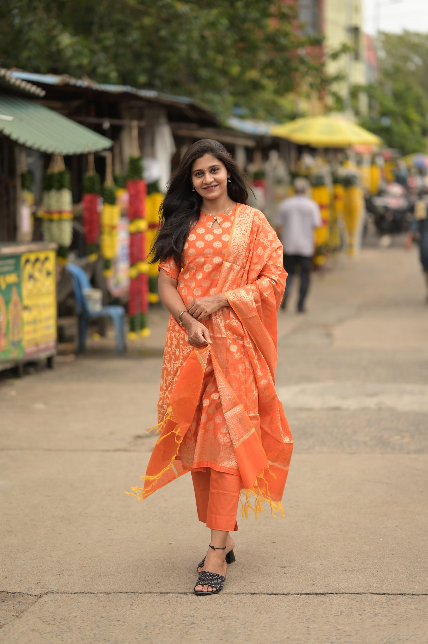 ORANGE JACQUARD SALWAR SUIT