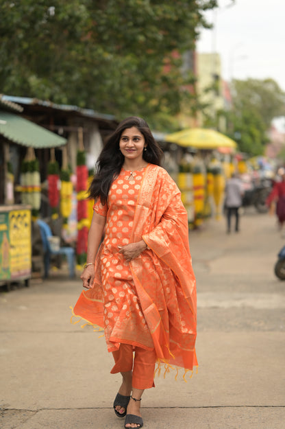 ORANGE JACQUARD SALWAR SUIT