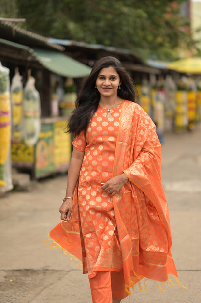 ORANGE JACQUARD SALWAR SUIT