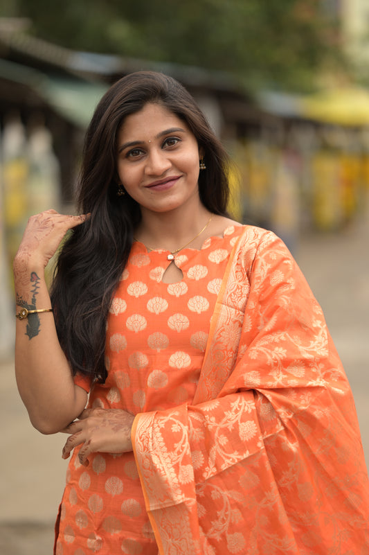 ORANGE JACQUARD SALWAR SUIT