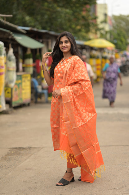 ORANGE JACQUARD SALWAR SUIT