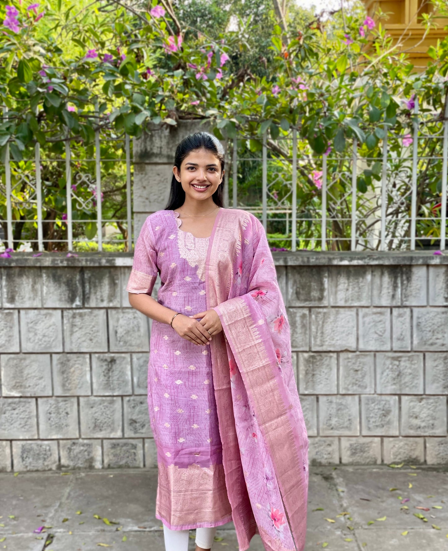 CHANDERI ZARI KURTI WITH DUPATTA