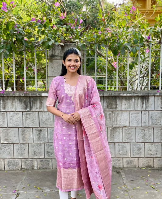 CHANDERI ZARI KURTI WITH DUPATTA