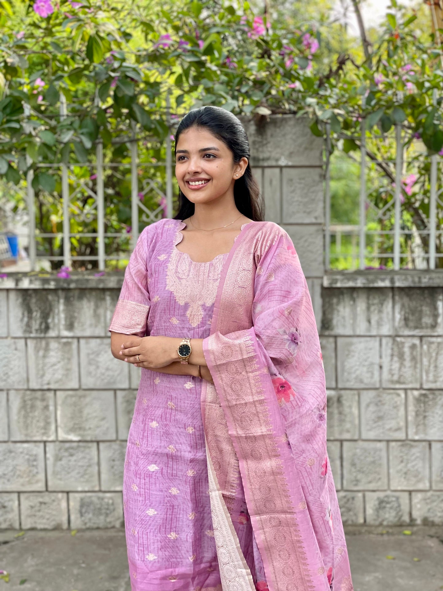 CHANDERI ZARI KURTI WITH DUPATTA