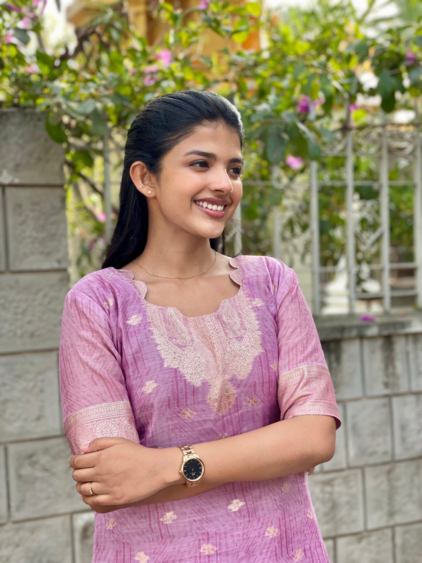CHANDERI ZARI KURTI WITH DUPATTA