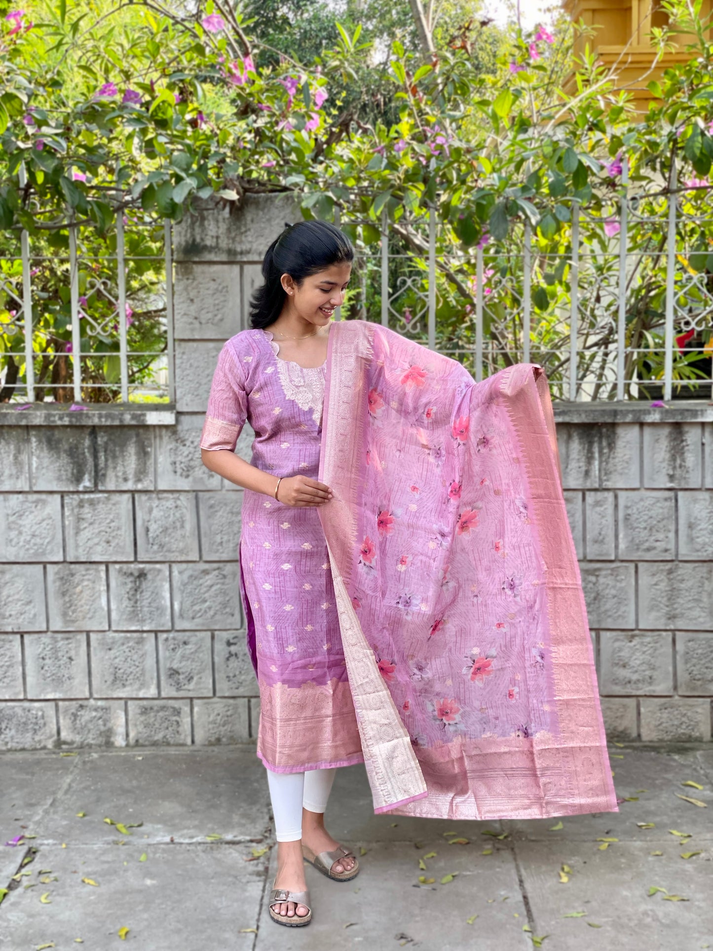 CHANDERI ZARI KURTI WITH DUPATTA